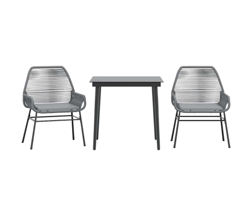 Juego comedor jardín 3 pzas cojines ratán sintético vidrio gris
