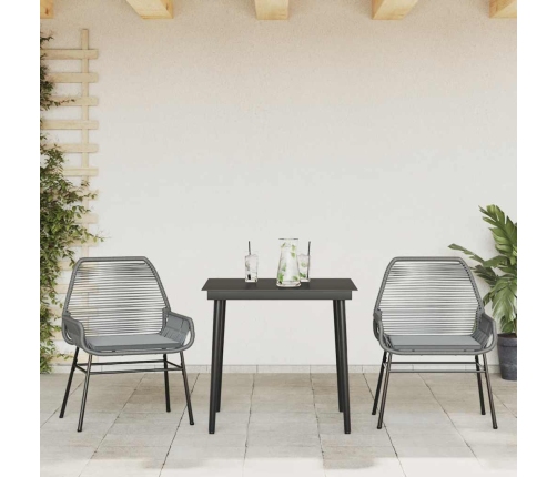 Juego comedor jardín 3 pzas cojines ratán sintético vidrio gris