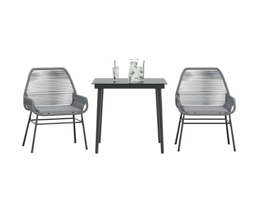 Juego comedor jardín 3 pzas cojines ratán sintético vidrio gris