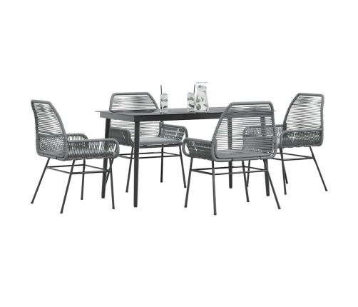 Juego comedor jardín 5 pzas cojines ratán sintético vidrio gris