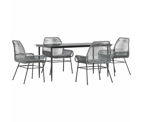 Juego comedor jardín 5 pzas cojines ratán sintético vidrio gris