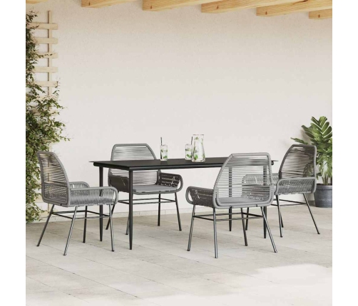 Juego comedor jardín 5 pzas cojines ratán sintético vidrio gris