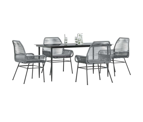 Juego comedor jardín 5 pzas cojines ratán sintético vidrio gris
