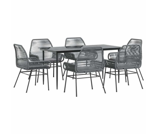 Juego comedor jardín 7 pzas cojines ratán sintético vidrio gris