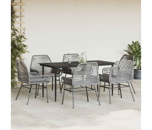Juego comedor jardín 7 pzas cojines ratán sintético vidrio gris