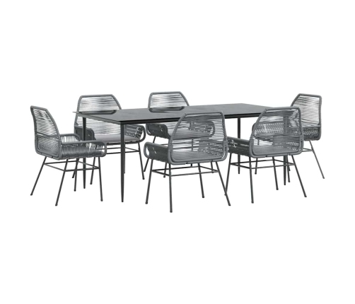 Juego comedor jardín 7 pzas cojines ratán sintético vidrio gris