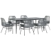 Juego comedor jardín 7 pzas cojines ratán sintético vidrio gris