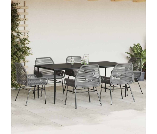 Juego comedor jardín 7 pzas cojines ratán sintético vidrio gris
