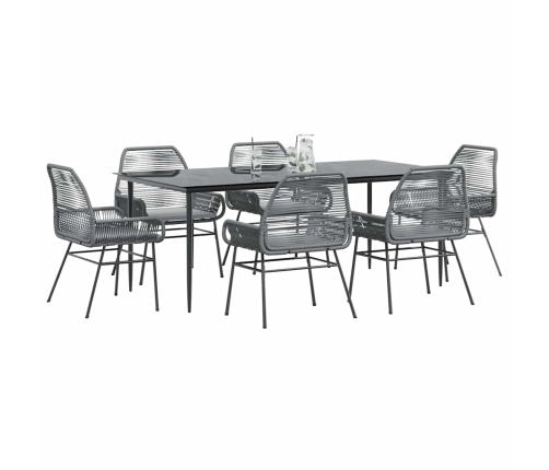 Juego comedor jardín 7 pzas cojines ratán sintético vidrio gris