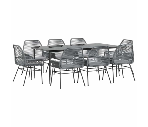 Juego comedor jardín 9 pzas cojines ratán sintético vidrio gris