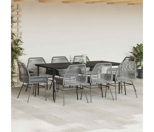 Juego comedor jardín 9 pzas cojines ratán sintético vidrio gris