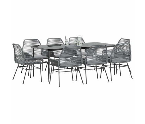 Juego comedor jardín 9 pzas cojines ratán sintético vidrio gris