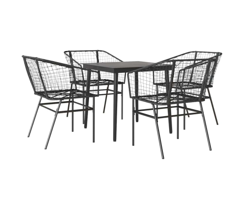 Juego de comedor jardín 5 piezas ratán sintético vidrio negro