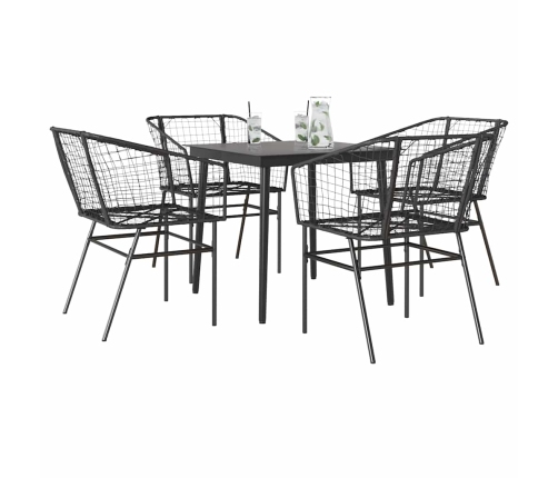 Juego de comedor jardín 5 piezas ratán sintético vidrio negro