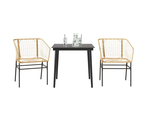 Juego de comedor jardín 3 piezas ratán sintético vidrio marrón