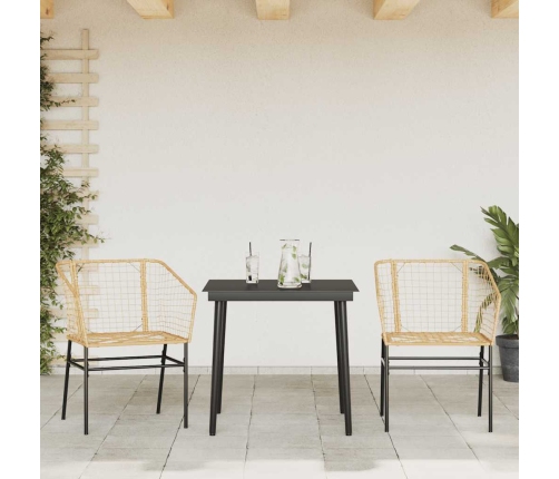 Juego de comedor jardín 3 piezas ratán sintético vidrio marrón