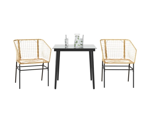 Juego de comedor jardín 3 piezas ratán sintético vidrio marrón