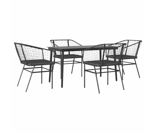 Juego de comedor jardín 5 piezas cojines ratán sintético negro