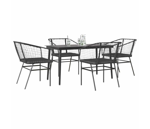 Juego de comedor jardín 5 piezas cojines ratán sintético negro