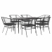 Set de comedor de jardín 7 piezas cojines ratán sintético negro