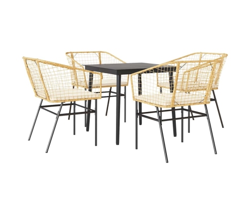 Juego de comedor jardín 5 piezas cojines ratán sintético marrón