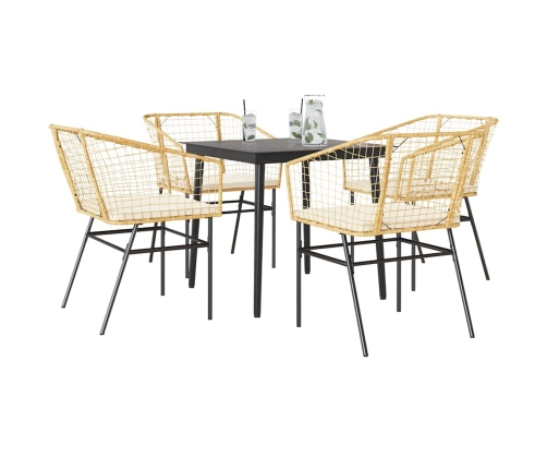 Juego de comedor jardín 5 piezas cojines ratán sintético marrón
