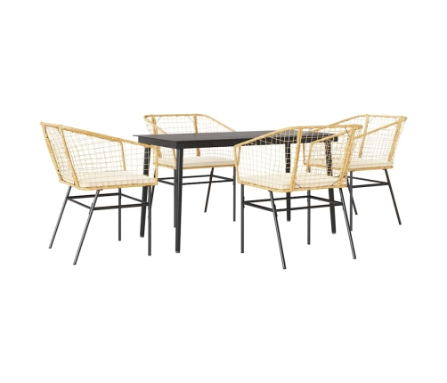 Juego de comedor jardín 5 piezas cojines ratán sintético marrón