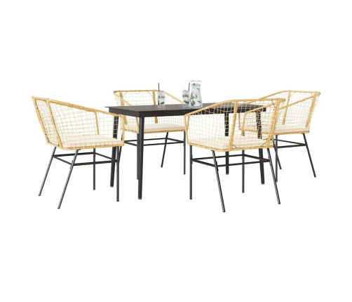 Juego de comedor jardín 5 piezas cojines ratán sintético marrón