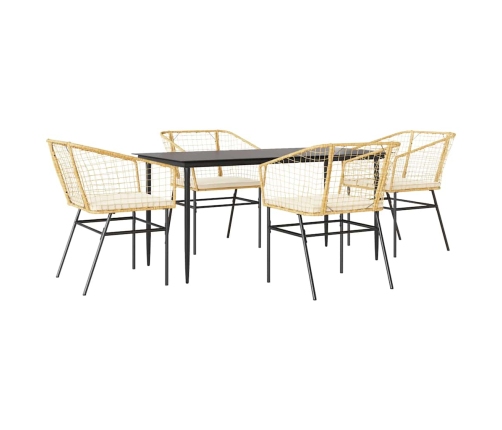 Juego de comedor jardín 5 piezas cojines ratán sintético marrón