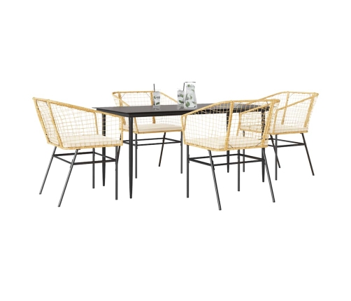 Juego de comedor jardín 5 piezas cojines ratán sintético marrón