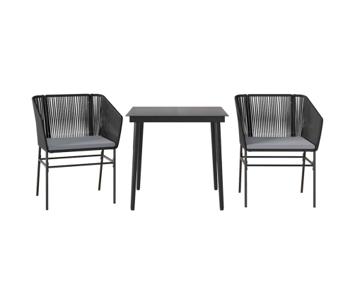 Set comedor jardín 3 pzas cojines ratán sintético vidrio negro