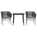 Set comedor jardín 3 pzas cojines ratán sintético vidrio negro