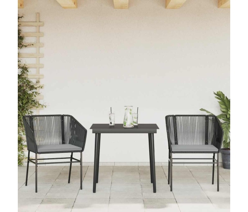 Set comedor jardín 3 pzas cojines ratán sintético vidrio negro