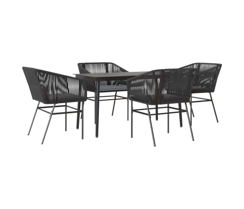 Juego de comedor jardín 5 piezas cojines ratán sintético negro