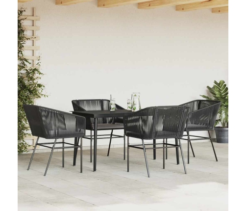 Juego de comedor jardín 5 piezas cojines ratán sintético negro