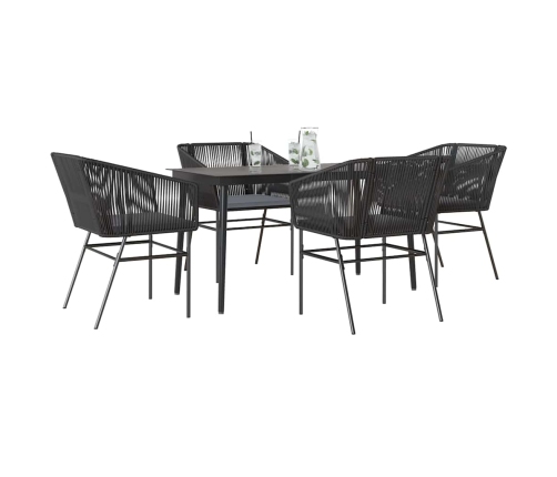 Juego de comedor jardín 5 piezas cojines ratán sintético negro