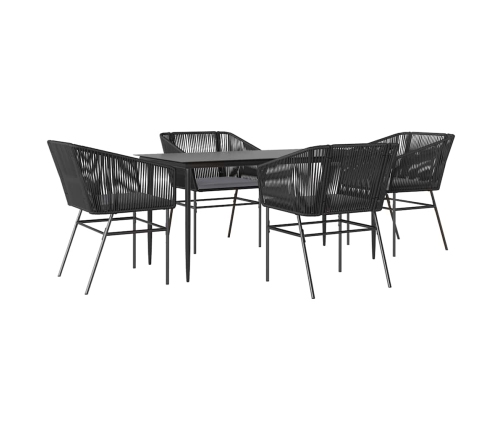 Juego de comedor jardín 5 piezas cojines ratán sintético negro