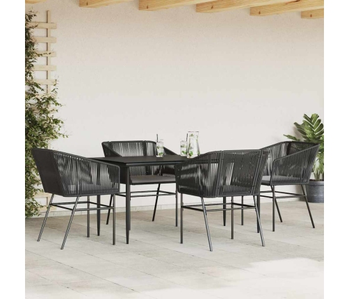 Juego de comedor jardín 5 piezas cojines ratán sintético negro