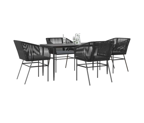 Juego de comedor jardín 5 piezas cojines ratán sintético negro
