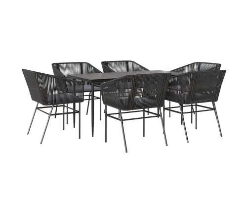 Set de comedor de jardín 7 piezas cojines ratán sintético negro