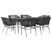 Set de comedor de jardín 7 piezas cojines ratán sintético negro