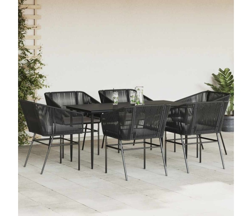 Set de comedor de jardín 7 piezas cojines ratán sintético negro