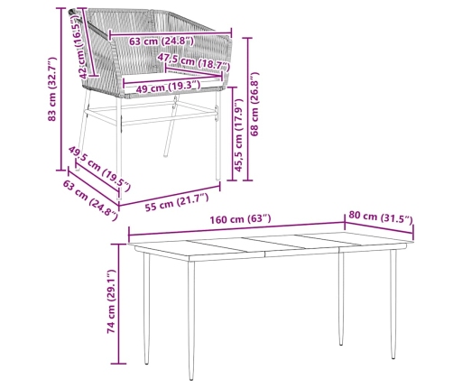 Set de comedor de jardín 7 piezas cojines ratán sintético negro