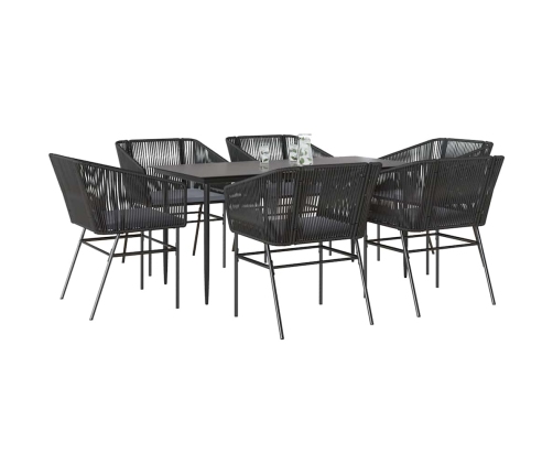 Set de comedor de jardín 7 piezas cojines ratán sintético negro