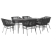Set de comedor de jardín 7 piezas cojines ratán sintético negro