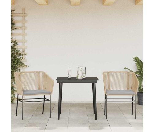 Juego de comedor jardín 3 piezas cojines ratán sintético marrón