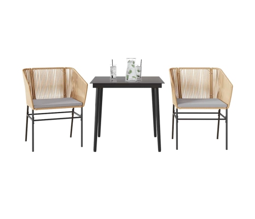 Juego de comedor jardín 3 piezas cojines ratán sintético marrón