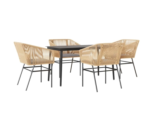 Juego de comedor jardín 5 piezas cojines ratán sintético marrón