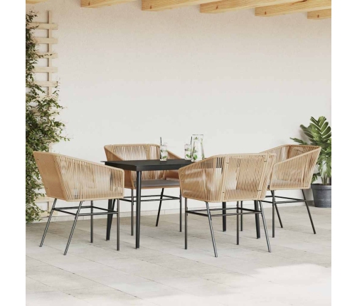 Juego de comedor jardín 5 piezas cojines ratán sintético marrón