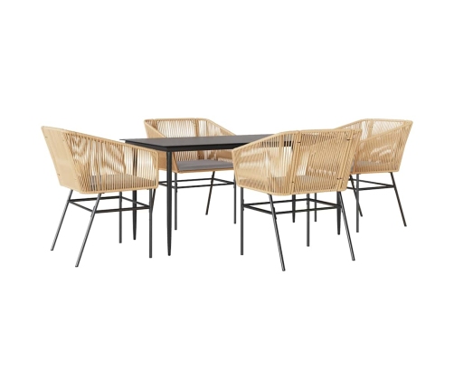 Juego de comedor jardín 5 piezas cojines ratán sintético marrón